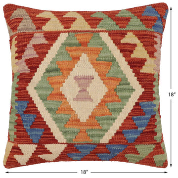 handmade Traditional Pillow Rust Blue Hand-Woven SQUARE 100% WOOL Hand woven turkish pillow2' x 2'